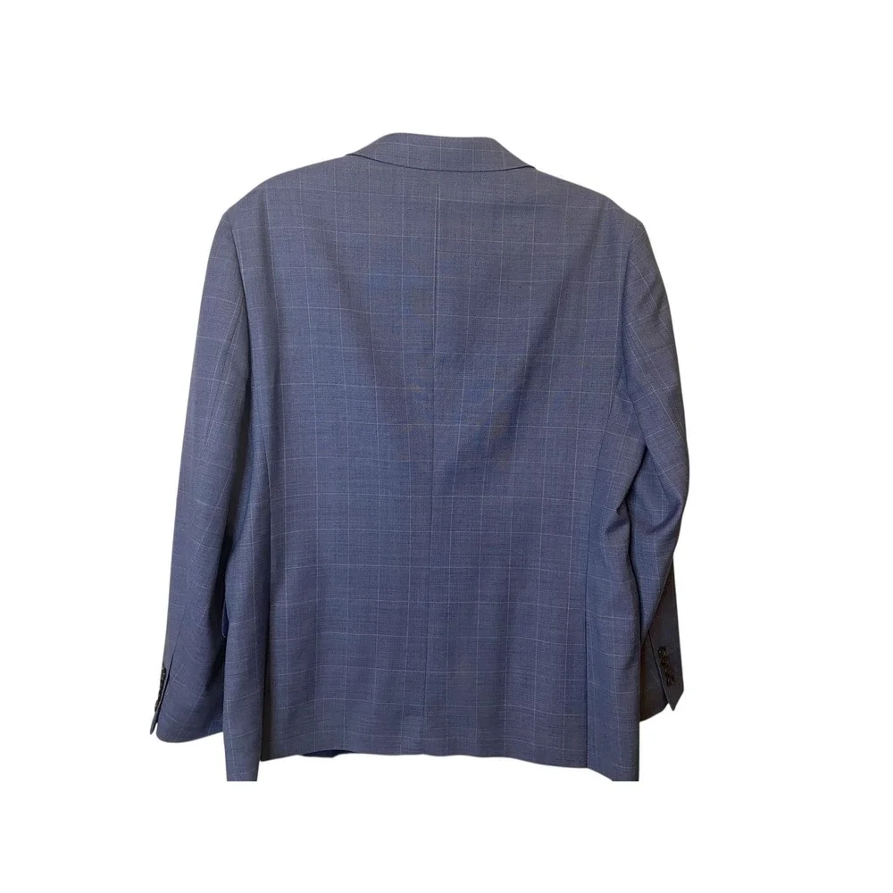 Stafford Coolmax Sports Coat Blazer Men's 50 R Windowpane Plaid Blue Wool Blend